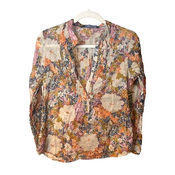 Zara Morocco Collection Floral Pin Tuck Blouse Large - Picture 1 of 3